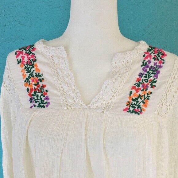 NWT BLUE HIPPY BOHEME $173 OAXACAN FESTIVAL EMBROIDERED GAUZE TUNIC BLOUSE M/L - Picture 6 of 12